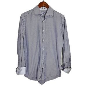 Bugatchi Uomo Men Dress Shirt Size M (14.5-35) Slim Fit Pink Dot‎